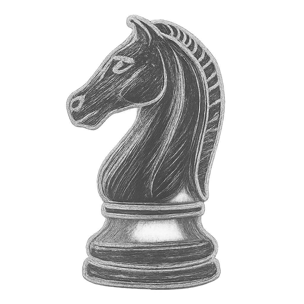 lineart knight chess piece drawing in white pencil sketch and transparent background-1